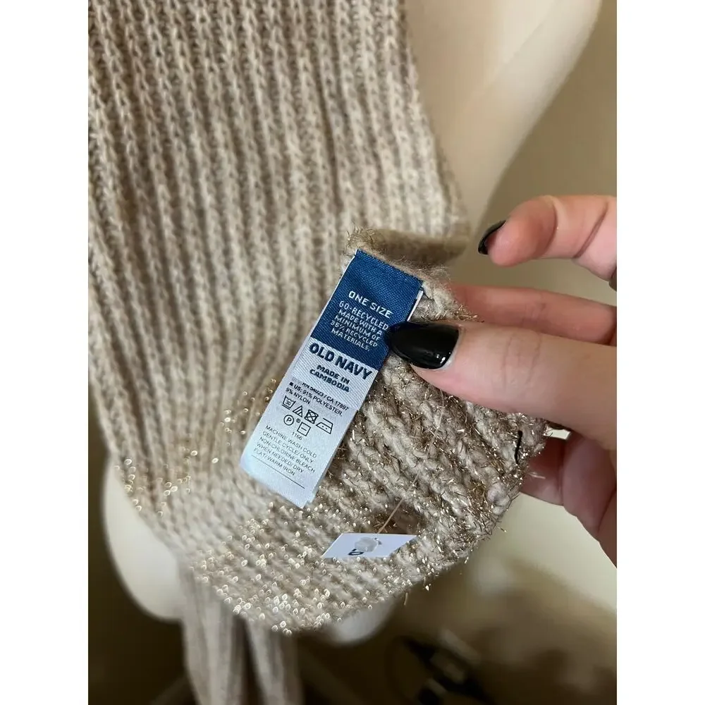 NEW Old Navy Tan Gold Knit Scarf Festive Holiday Neutral